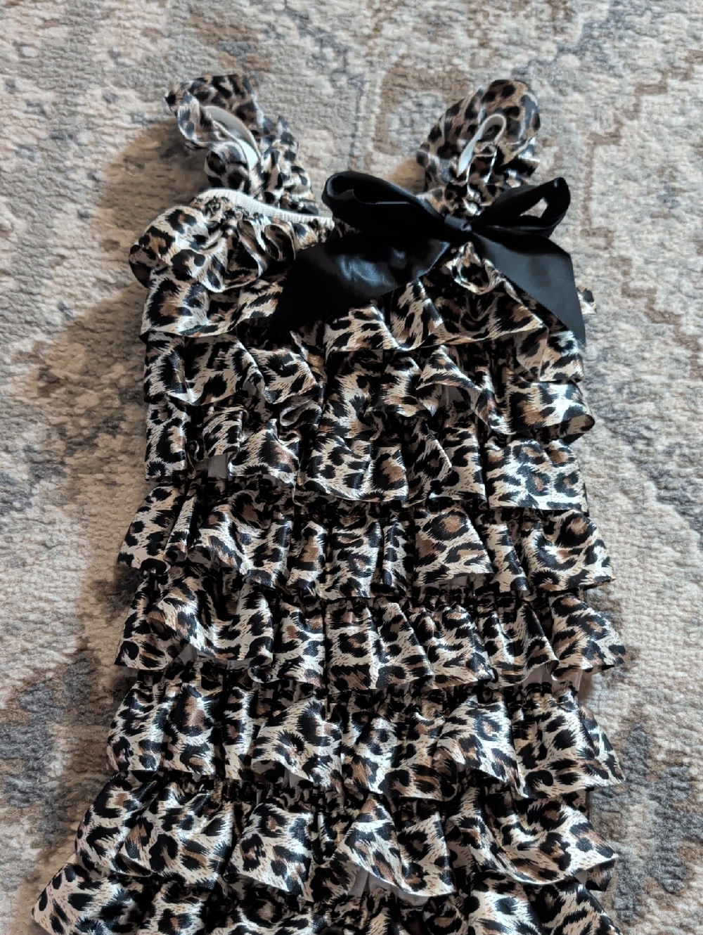 Ruffled Leopard Print Romper with Black Bow